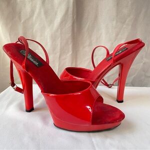 DEADSTOCK Pleaser Red Patent Leather Heels Size 8.5